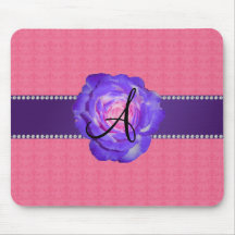 Monogram purple rose mouse pads