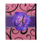 Monogram purple rose pink swirls iPad cases