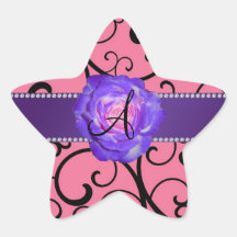 Monogram purple rose pink swirls star stickers