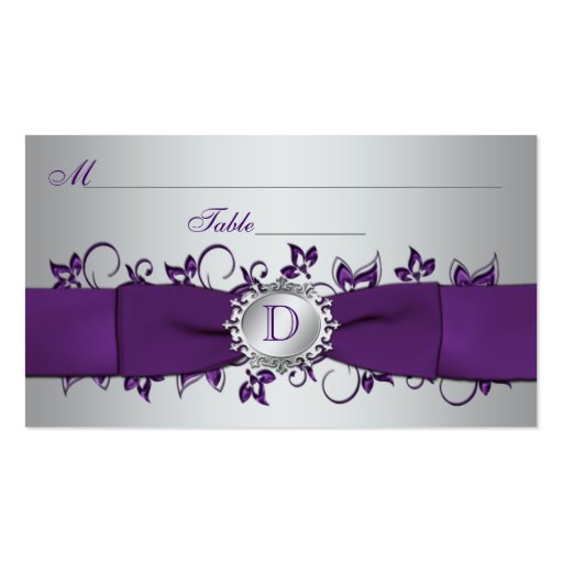 Monogram Purple Silver Floral Place Card Business Cards (front side)