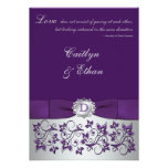 Monogram Purple, Silver Floral Wedding Invitation
