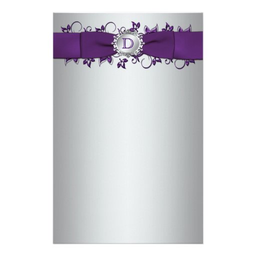 Monogram Purple, Silver Floral Wedding Stationery
