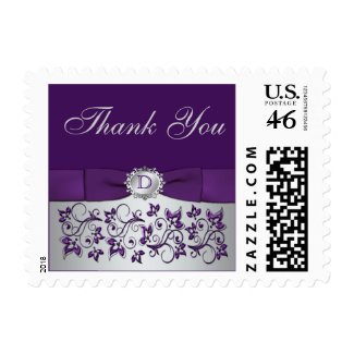 Monogram Purple Silver Gray Thank You Postage