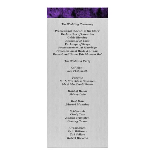 Monogram Purple Texture Wedding Program Invitation