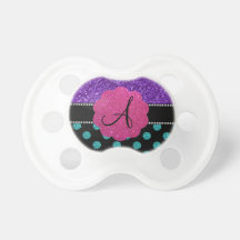 Monogram purple turquoise glitter polka dots baby pacifier