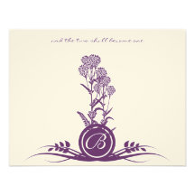 Monogram Purple Wild Flower Wedding RSVP Custom Invitation