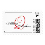 Monogram Q Wedding Elegant Red White Postage