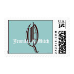Monogram Q Wedding Names Aqua Espresso Postage