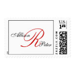 Monogram R Wedding Elegant Red White Postage
