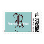 Monogram R Wedding Names Aqua Espresso Postage