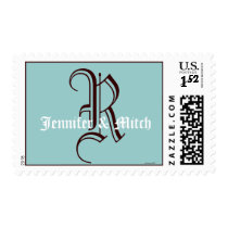 Monogram R Wedding Names Aqua Espresso Postage postage by monogramgallery Monogram R Wedding Names Aqua Espresso Postage postage