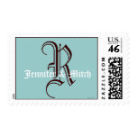 Monogram R Wedding Names Aqua Espresso Postage