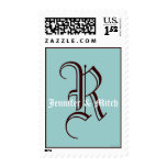 Monogram R Wedding Names Aqua Espresso Postage