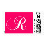 Monogram R Wedding Postage Stamps Hot Pink
