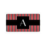 Monogram Red and black stripes Custom Address Label