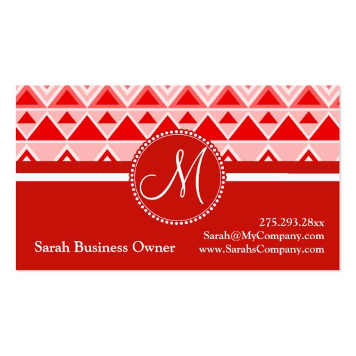 Monogram Red Aztec Andes Tribal Mountains Triangle Business Card Templates (front side)