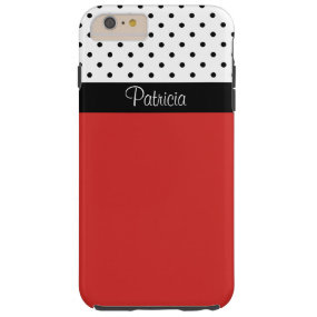 Monogram Red Black & White Polka Dots Color Block Tough iPhone 6 Plus Case