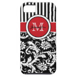 Monogram Red Black White Striped Damask iPhone 5 Covers