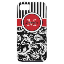 Monogram Red Black White Striped Damask iPhone 5 Covers