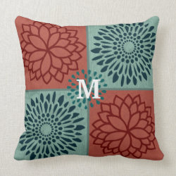 Monogram Red Blue Flower Color Blocks Throw Pillows