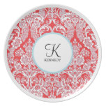 Monogram Red Damask |  Holiday Plates