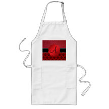 Monogram red damask red glitter aprons
