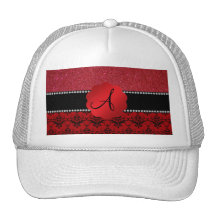 Monogram red damask red glitter hat