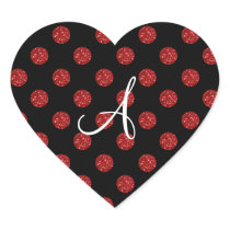 Monogram red glitter polka dots heart sticker