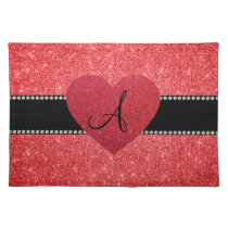 Monogram red glitter red heart place mat