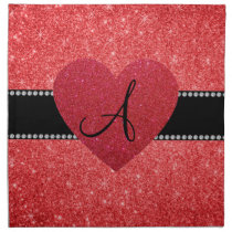Monogram red glitter red heart printed napkin