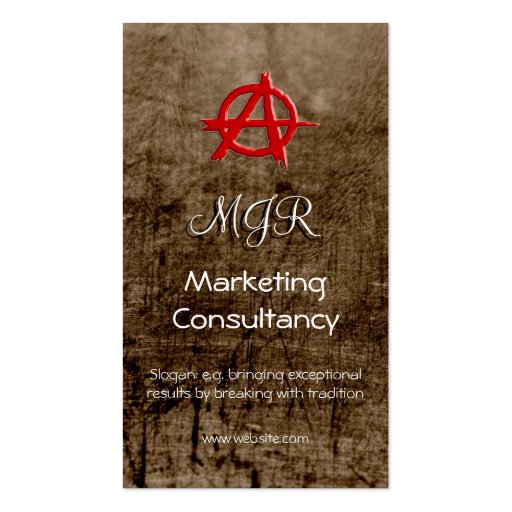 Monogram, Red Marketing Anarchy Sign, leather-look Business Card (front side)
