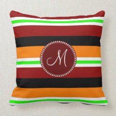 Monogram Red Orange Green Black Striped Pattern Pillows