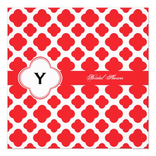 Monogram Red Quatrefoil Pattern Bridal Shower Personalized Invite