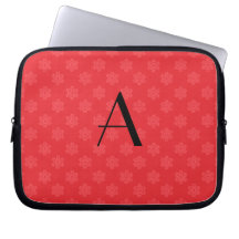 Monogram red snowflakes pattern laptop computer sleeve