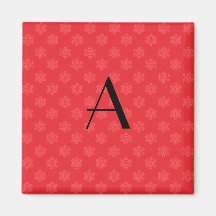 Monogram red snowflakes pattern magnet