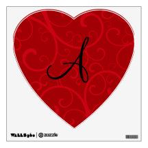 Monogram red swirls wall decor