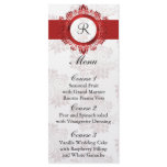 monogram red wedding menu rack card design