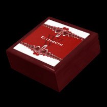 Monogram Red & White Lace Unique Jewellery Gift Bo gift boxes