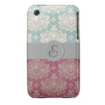 Monogram Renaissance Damask Pink White Blue Gray iPhone 3 Cases