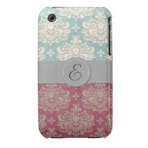 Monogram Renaissance Damask Pink White Blue Gray iPhone 3 Cases