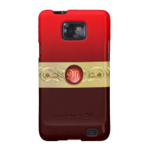 Monogram Retro Red Faux Jeweled Gold Scroll Samsung Galaxy Covers