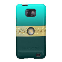 Monogram Retro Teal Faux Jeweled Gold Scroll Case Samsung Galaxy S Cover