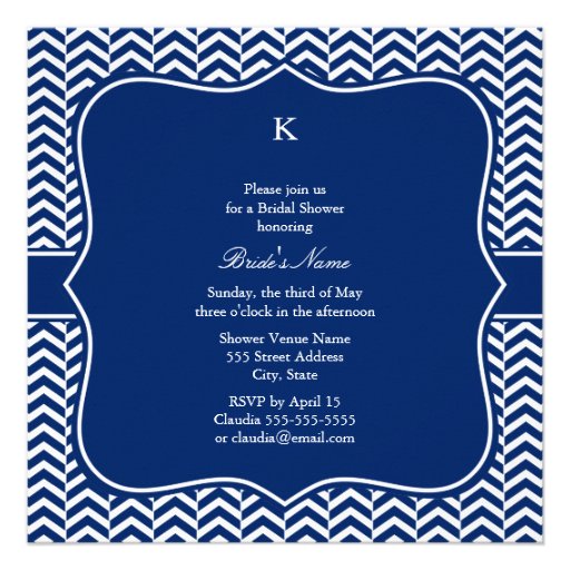 Monogram Royal Blue Chevron Pattern Bridal Invitations