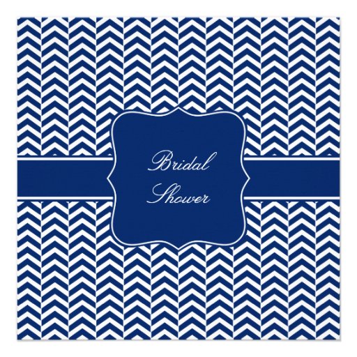 Monogram Royal Blue Chevron Pattern Bridal Invitations
