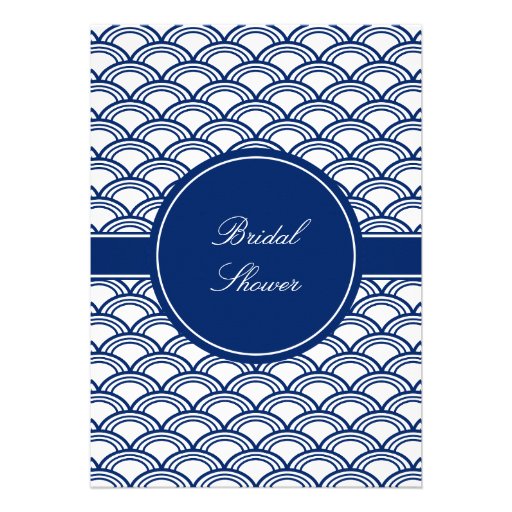 Monogram Royal Blue Seigaiha Pattern Bridal Shower Announcements