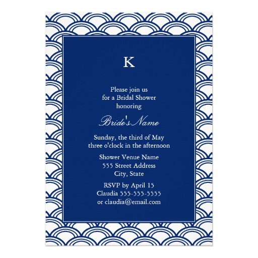 Monogram Royal Blue Seigaiha Pattern Bridal Shower Announcements