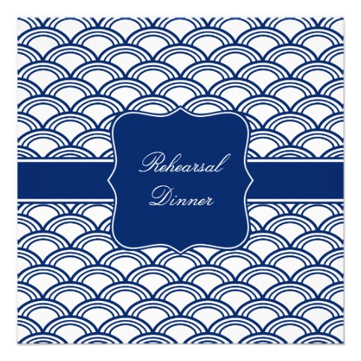 Monogram Royal Blue Seigaiha Pattern Rehearsal Custom Announcements