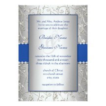 Monogram Royal Blue Silver Swirl Wedding Personalized Announcement