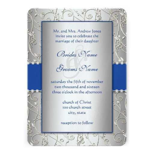 Monogram Royal Blue Silver Swirl Wedding Personalized Announcement