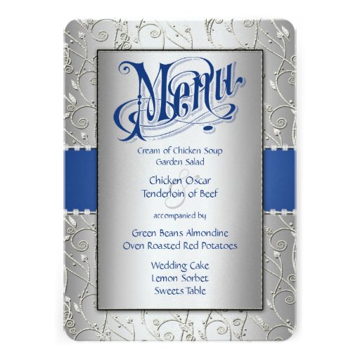 Monogram Royal Blue Silver Swirl Wedding Custom Announcements